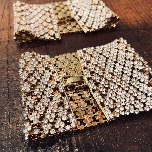 Bebe Luxury Gold White Stone Soft Cuff Bracelet - Picture 6 of 8